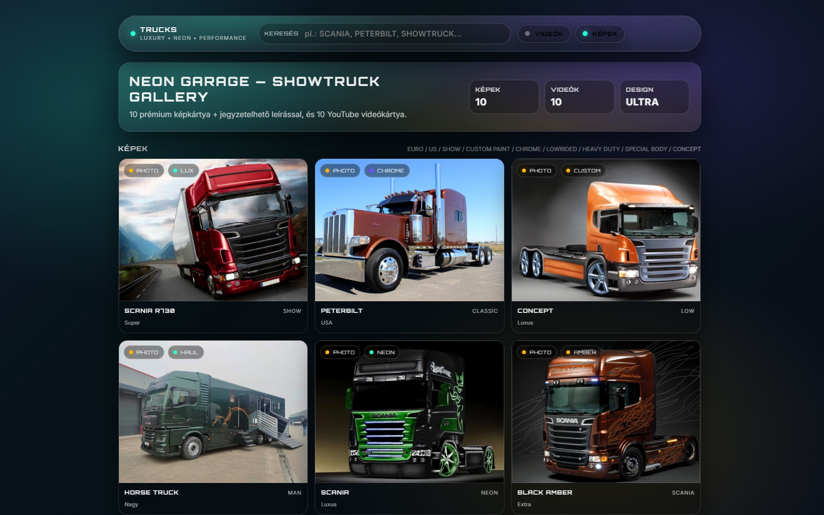 Lamborghini bemutató weboldal előnézet